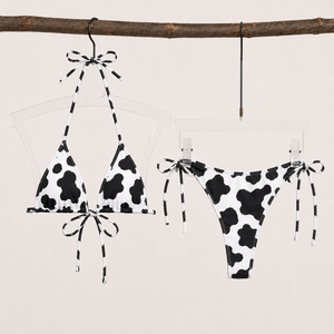 Conjunto de Bikini con Estampado de Vaca, Top Triangular y Braguita de Tanga, Traje de Baño para Mujer - Product Image 3
