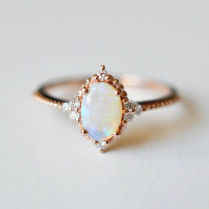 Anillo de Boda de Plata de Ley 925 al por Mayor, Chapado en Oro Rosa, Joyería Fina con Ópalo Blanco - Product Image 1