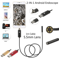 Caméra endoscopique 2 en 1 AN97 7 mm 6 LED étanche, caméra d'inspection endoscopique USB avec câble souple pour téléphone Android PC