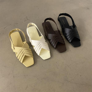 Sandales plates pour femmes 100% écologiques en cuir tressé, à bout ouvert carré, à bride arrière et larges brides, style mule, chaussures d'extérieur pour femme, direct usine - Product Image 6