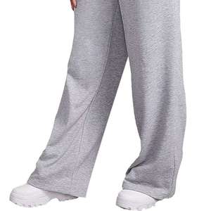 Pantalon de survêtement gris en coton pour femme, taille haute, coupe large, avec cordon de serrage, décontracté, ample, longueur intégrale, couleur unie - Product Image 5
