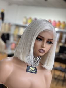 Perruques Bob Blondes Courtes de 12 Pouces en Cheveux Vierges Européens Transparentes pour Lace Front, Cuticules Alignées, Coupe Droite - Product Image 1