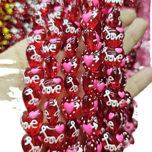 Cuentas de Corazón de Cristal de Murano de 14mm, Esmaltadas a Mano, con Diseño de Arcoíris y Corazón Rojo, para la Creación de Joyería - Product Image 1