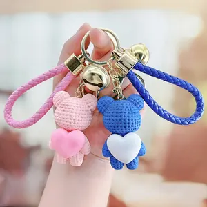 Wholesale Resin Love Heart Bear Keychain Cute Cartoon Rabbit Bunny Key Chain Schoolbag Accessories Lovely Couple Car Keychain
