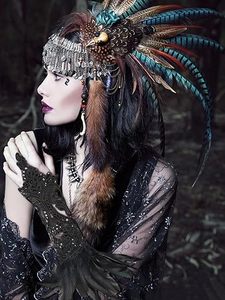 Vente en gros de gants en plumes noires Gants gothiques en maille de dentelle Gants gothiques demi-doigts pour femmes Carnaval Party Dance - Product Image 5