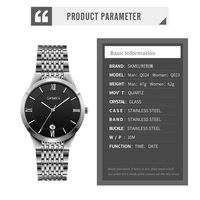 Montres de couple personnalisées en acier inoxydable, classiques, à quartz, avec verre cristal, pour amoureux, hommes et femmes, cadran à aiguilles, en stock
