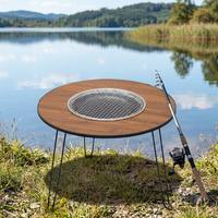 Mesa para Barbacoa, Parrilla de Acero Inoxidable Integrada, Mesa Portátil para Asar, Ideal para Campamentos, Picnics, Terrazas y Familias