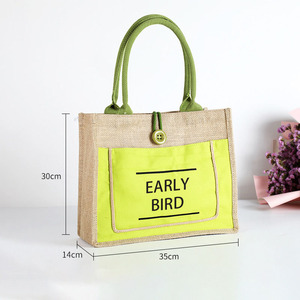 Bolso de mano de algodón y lino de <span class=keywords><strong>AliExpress</strong></span>, bolso de yute amarillo, bolso de <span class=keywords><strong>mujer</strong></span>, bolso de compras de tela de lino, bolsa de regalo, bolso retro, bolso de mano - Product Image 4