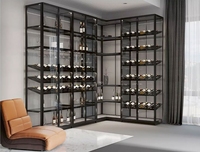 Meuble vitrine à vin sur mesure du sol au plafond en L, en verre, pour bar haut de gamme, achat en gros
