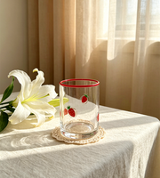 Handgeschilderd citroen-aardbei fruitpatroon gekleurd rand borosilicaat glazen beker - vaatwasser- en magnetronbestendig modern design voor