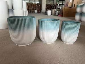 Juego de diseño moderno de 3 <span class=keywords><strong>macetas</strong></span> redondas <span class=keywords><strong>grandes</strong></span> de cerámica para jardinería con orificio de drenaje - Product Image 2