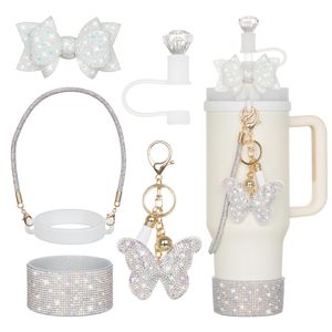 Botella de agua de lujo con tapa de diamantes, soporte de silicona para vaso, colgante de <span class=keywords><strong>mariposa</strong></span>, cadena para vaso, asa brillante, lavable - Product Image 4