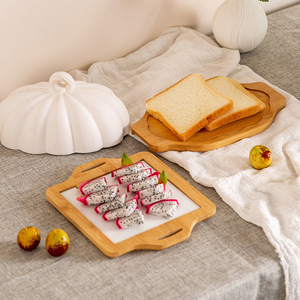 Plateau de service rectangulaire en bambou et bois, style chinois moderne, pour thé, nourriture, pain, fruits - Product Image 3