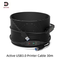 Cable de Impresora USB 3.0 DFX de 20 m, Cable Extensor Activo Negro Tipo A a B Macho con 2 Amplificadores para Escáner Industrial