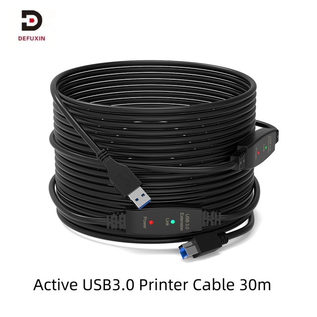 DFX USB 3.0 Printer Cable 20m, Active Extender Cord Black Type a to B Male Line with 2 Boosters for Industrial Scanner