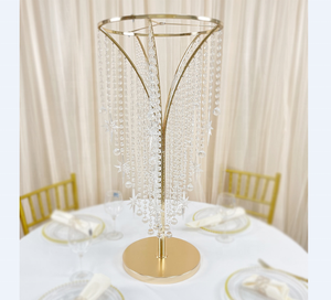 Tall Gold <strong>Wedding</strong> <strong>Table</strong> <strong>Top</strong> Beaded Chandelier Centerpieces Riser Flower Stand <strong>Decoration</strong> - Product Image 1
