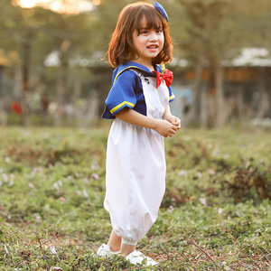 Pantalon à bretelles blanc pour enfants XJ Baby Duck, costume de <span class=keywords><strong>marin</strong></span> bleu marine pour Halloween, tenue de personnage d'anime canard - Product Image 2