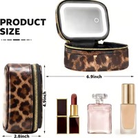 Trousse de Maquillage Haut de Gamme Style Européen en Cuir PU Imprimé Léopard, Imperméable, avec Miroir et Éclairage, Design Petite Valise