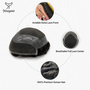 Toupee para Hombre con Nudos Decolorados Pre-Desplumados, Encaje Suizo, Cabello Humano 100% Remy, Línea de Cabello Natural - Product Image 3