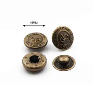 定制徽标设计15毫米仿古青铜黄铜按扣，用于皮革背包袋