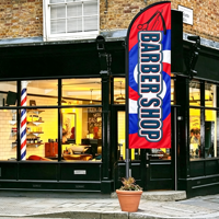 Drapeau publicitaire personnalisé en plumes pour salon de coiffure, barbier, affichage promotionnel extérieur pour entreprises