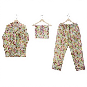 Conjunto de ropa de dormir elegante para mujer, satén de algodón con estampado floral de alta calidad, vestido de bloque de mano suave para damas de honor, uso nocturno - Product Image 1