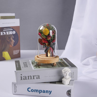 LanDuo LD065 Rose éternelle sous cloche en verre LED, ornement ange, fleur naturelle préservée faite à la main, 15x26cm, respectueux de l'environnement