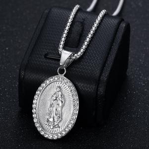 Collar con Colgante de la Virgen María, Estilo Hip Hop Religioso, Acero Inoxidable, Chapado en Oro de 18k, con Pedrería, para Hombre - Product Image 3