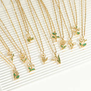 Kalung bunga ulang tahun 12 bulan, perhiasan Enamel trendi baru 2025 tahan air berlapis emas baja tahan karat - Product Image 1