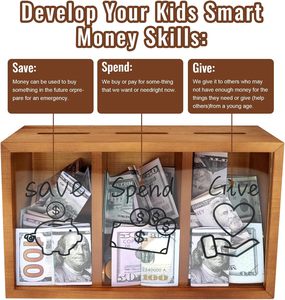 Bằng Gỗ Tiết Kiệm Hộp Tiền Đồng Xu Tiết Kiệm Con Heo Đất Ngân Hàng Jar Hộp Cho Trẻ Em An Toàn Tiền Tiết Kiệm Dạy Trẻ Em - Product Image 4