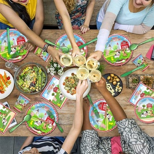 Peralatan makan piring taplak meja sekali pakai pesta hewan pertanian spanduk latar belakang hewan pertanian dekorasi tema hewan - Product Image 6