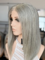 SHY HAIR Perruque Lace Front HD 13x5 Personnalisée, Cheveux Humains Gris Naturel, Nœuds Simples, Pré-épilée, Vente Chaude, HD Lace 5.0, Vente en Gros