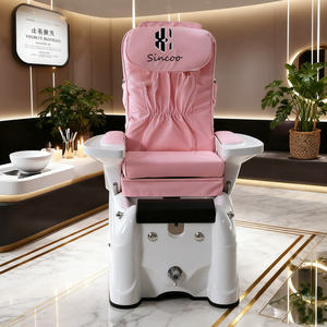 Luxury <b>Pink</b> Adjustable <b>Vibration</b> Multifunctional Spa Pedicure Chair Stainless Steel Glass Basin Drain LED Lamp for Beauty Salon - Product Image 2