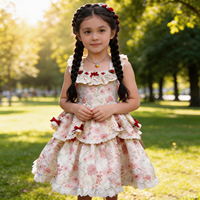 Robe d'été rose pour filles, col carré, sans manches, imprimé floral, longueur genou, coupe trapèze, pour les vacances et le quotidien