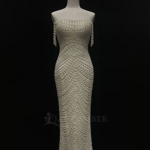 Vestido de Novia Sirena Moderno NT40 con Encaje Largo, Flores, Cristales, Apliques de Perlas de Lujo y Cuello Barco, Ajustado para Fiesta - Product Image 3