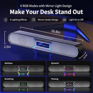 Haut-parleurs <span class=keywords><strong>de</strong></span> bureau stéréo HiFi Bluetooth avec double connexion USB, <span class=keywords><strong>barre</strong></span> <span class=keywords><strong>de</strong></span> <span class=keywords><strong>son</strong></span> active multimédia pour PC avec éclairage LED RGB dynamique - Product Image 5