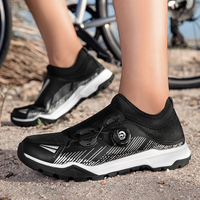 Chaussures de cyclisme VTT pour hommes avec bouton rotatif, empeigne en maille respirante, semelle en caoutchouc, système clipless, pour le cyclisme tout-terrain et la marche quotidienne