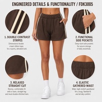 Shorts de survêtement décontractés à coupe droite pour femme, avec poches latérales profondes, double bande contrastante, couleur ambre café, pour le yoga, non toxique, vente en gros