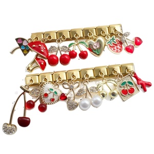 Bracelet élastique DIY en acier inoxydable plaqué or étanche italien avec pendentif breloque cerise et diamant, cadeau pour l'Italie - Product Image 5