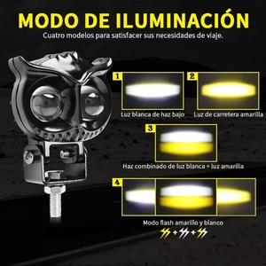 Phare LED de <span class=keywords><strong>moto</strong></span> double couleur blanc-jaune, design hibou, 2 lentilles, étanche IP67, pour accessoires <span class=keywords><strong>moto</strong></span> - Vente chaude - Product Image 5