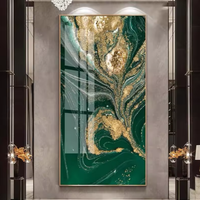 Peinture décorative personnalisée de luxe abstraite vert doré pour hôtels Art mural en porcelaine Cadres en cristal Décoration murale de porche en papier