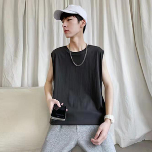 Camiseta sin Mangas para Hombre, 100% Algodón, Casual, Lisa, Tejida, Corte Regular, Cuello Redondo, Color Negro - Product Image 3