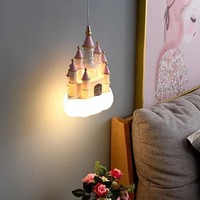Lustre de chambre pour fille, lampe de chevet LED moderne en forme de château de dessin animé, plafonnier réglable en hauteur en résine pour chambre d'enfant