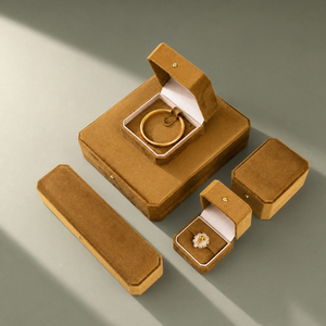 Zebopak Camel Brown Suede Octagon Jewellery <b>Box</b> Set with Ring Necklace Bracelet <b>Christmas</b> Holiday Gift Collection Supplier - Product Image 2