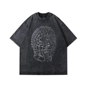 T-shirt con Logo in cotone 100% personalizzato di alta qualità con stampa DTG a colori in dissolvenza e acido lavata da uomo Vintage oversize
