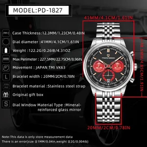 Reloj de Cuarzo Clásico para Hombre PAGANI DESIGN de 41 mm, Movimiento Cronógrafo Original Japonés TMI VK63, Acero Inoxidable, Resistente al Agua - Product Image 6