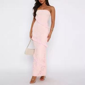 เดรสยาวแบบใหม่ล่าสุด ดีไซน์คอทรงโอ แต่งระบาย ผ้าทอเนื้อผ้าทึบ ตัดเย็บแบบพันรอบอก ไซส์ XL ซักได้ - Product Image 3