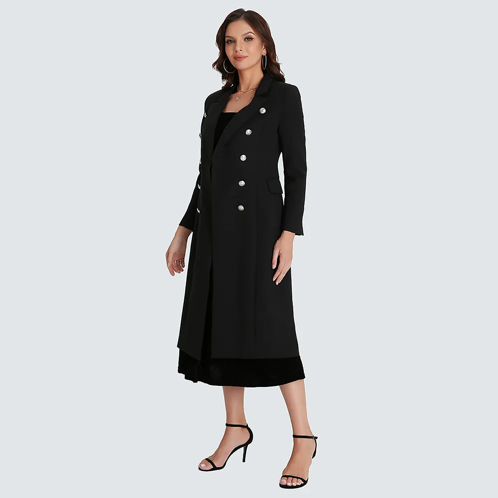 3621 Women Jackets Long Coats 2021 Black Double Breasted Trench Women Winter Coat