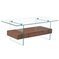 Table basse moderne à double plateau, design en verre trempé, cadre en bois, tiroir de rangement, garantie 1 an - Meubles de salon