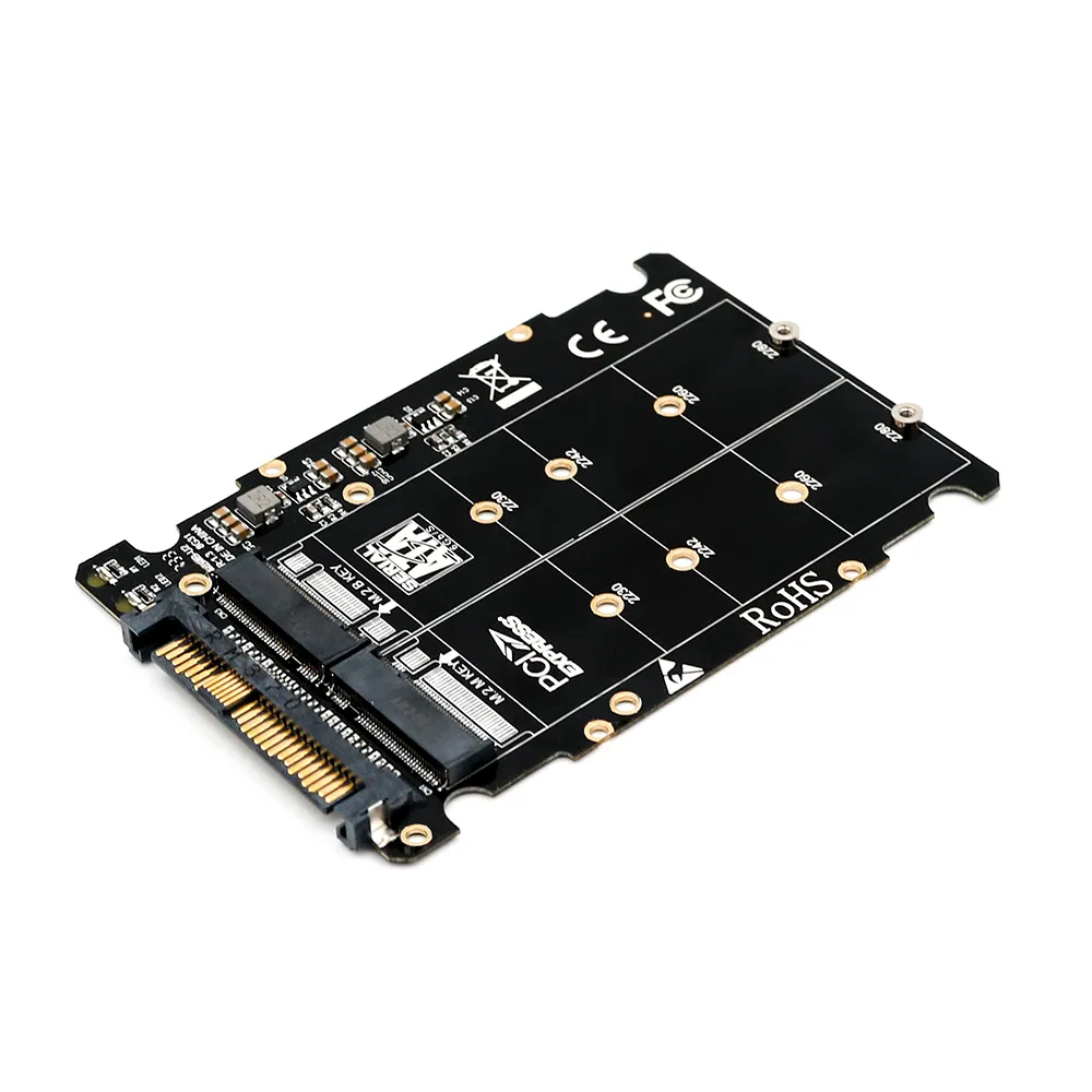 TISHRIC Dual M.2 NVME อะแดปเตอร์ SSD การ์ดคีย์ M & Key B ใช้งานร่วมกับ U.2 SFF-8639 รองรับ 2280/2260/2242/2230 M.2 SSD หน่วยความจําผลิตภัณฑ์